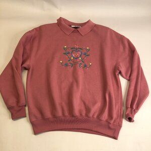 Vintage‎ Active Exchange Size Medium Pink Embroidered LS Sweater Shoulder Pads